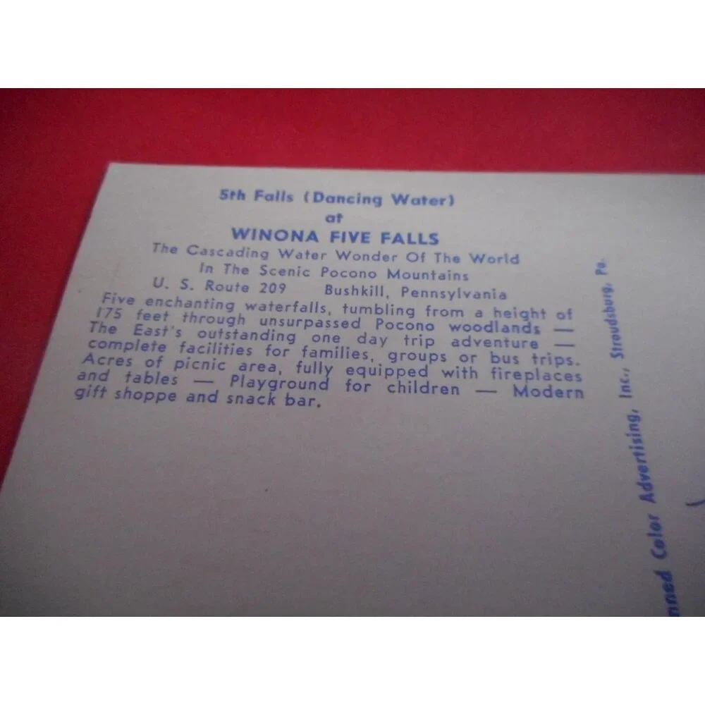 Vintage Postcard unposted waterfall Winona 5 Falls PA 60s Stroudsburg Poconos